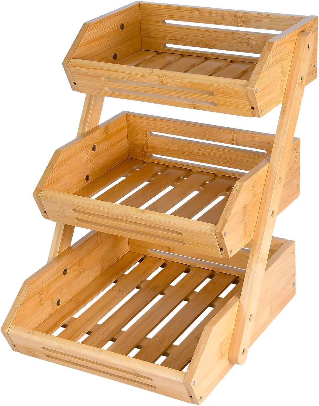 VIKEYHOME Fruit Basket, Bamboo Fruit Bowl, 3 Tier