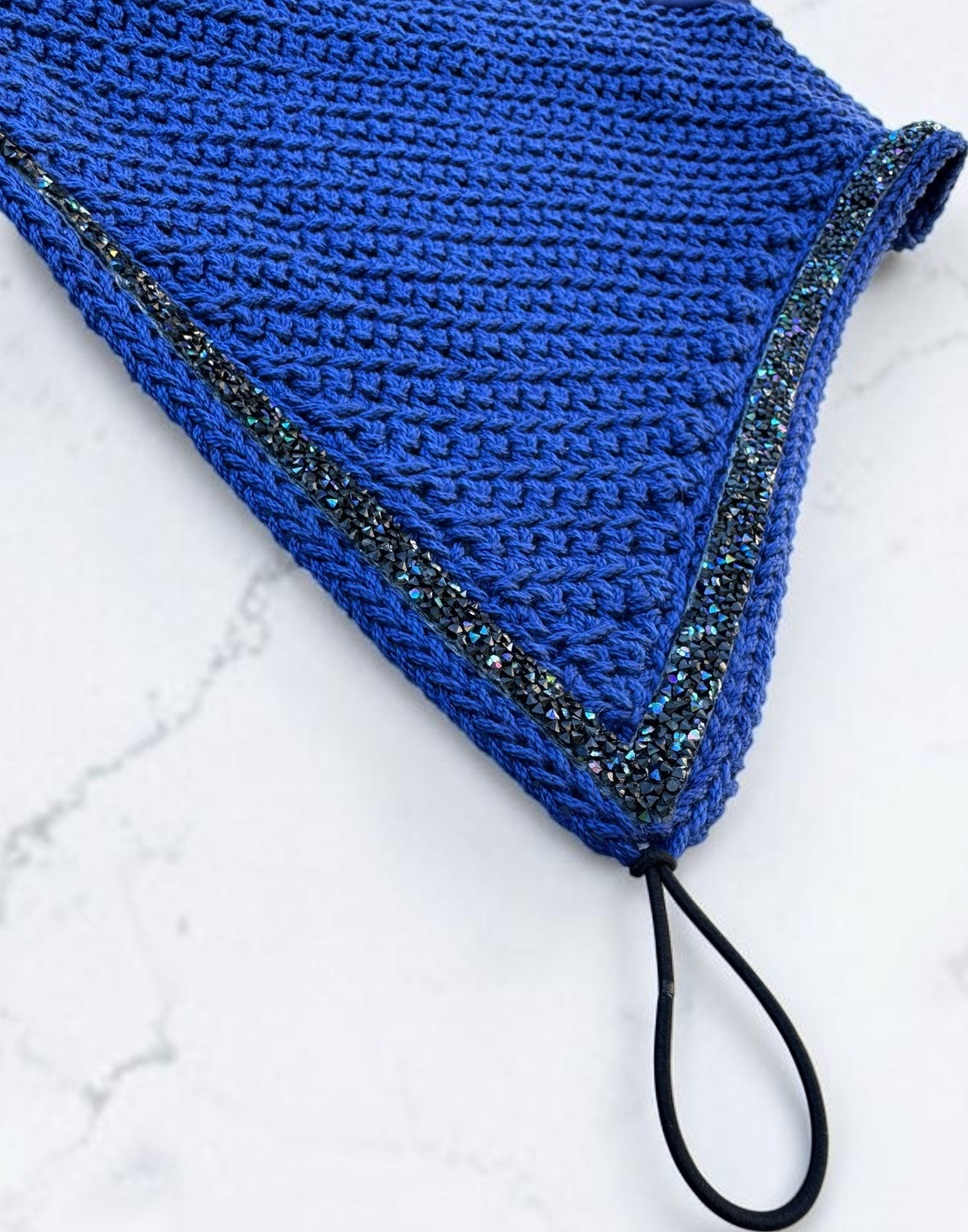 Full/Horse Size Tie Down Ear Bonnet with standard rhinestone edging