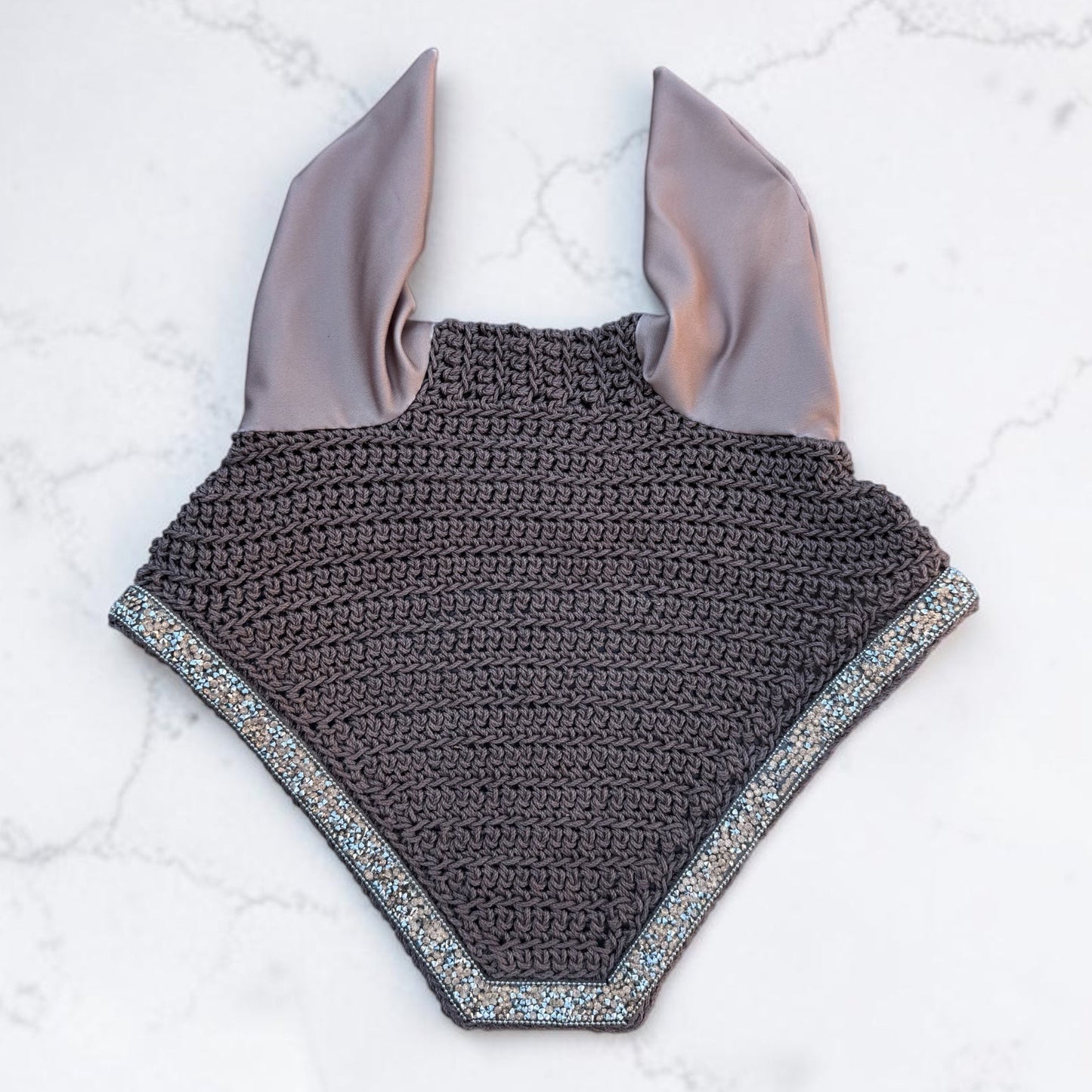 Full/Horse Size Ear Bonnet with wide rhinestone edging