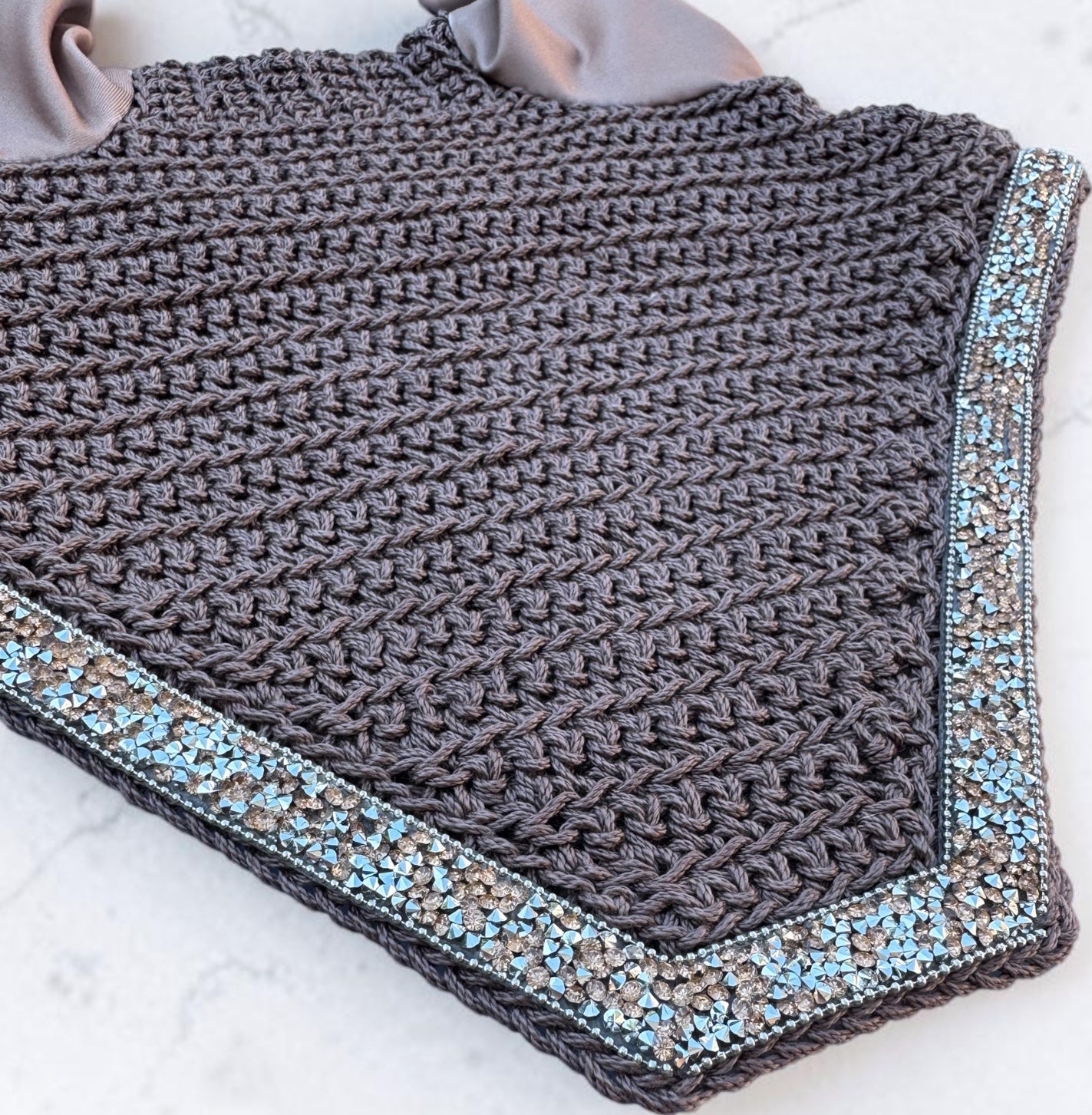 Full/Horse Size Ear Bonnet with wide rhinestone edging