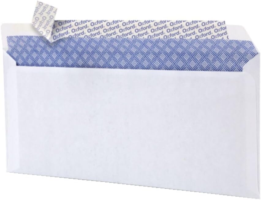 Oxford Envelopes, #10 Business, Security Tint, Peel & Seal, 24 lb White, Ideal for Checks, Invoices, and Letters, Pack of 500