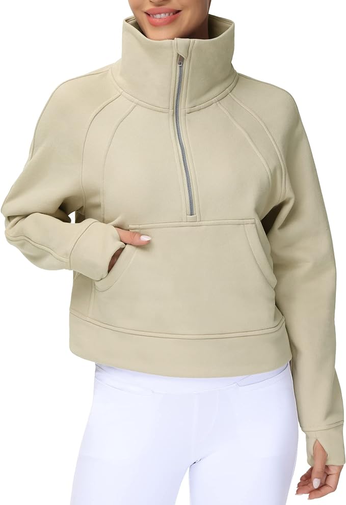 THE GYM PEOPLE Women's Half Zip Pullover Fleece Crop Sweatshirt